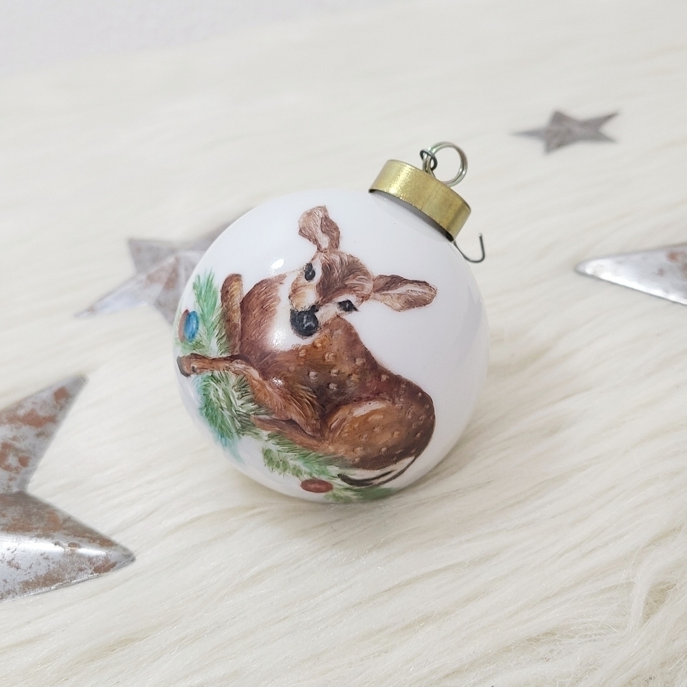Vintage handpainted deer ornament woodland Christmas artist signed